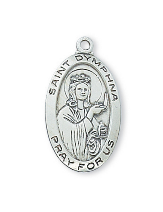 Engravable Sterling Silver St. Dymphna Medal w/ 18" Rhodium Plated Chain Engravable Sterling Silver St. Dymphna Medal Engravable Sterling Silver St. Dymphna Necklace