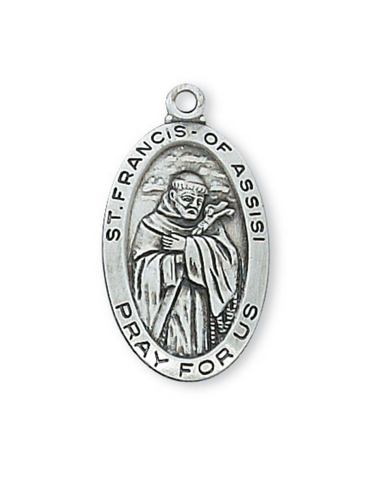 Engravable Sterling Silver St. Francis Medal w/ 18" Rhodium Plated Chain