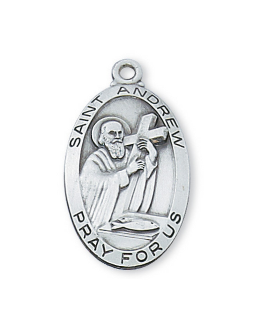 Sterling Silver St. Andrew Medal w/ 24" Rhodium Plated Chain Sterling Silver St. Andrew Medal Sterling Silver St. Andrew Necklace