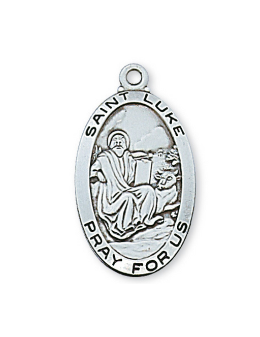 Engravable Sterling Silver St. Luke Medal w/ 24" Rhodium Plated Chain Engravable Sterling Silver St. Luke Medal Engravable Sterling Silver St. Luke Necklace