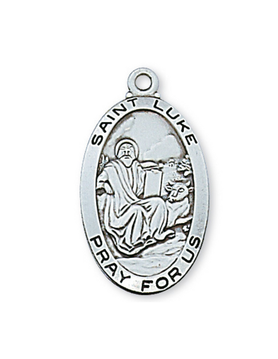 Sterling Silver St. Luke Medal w/ 24" Rhodium Plated Chain Sterling Silver St. Luke Medal Sterling Silver St. Luke necklace