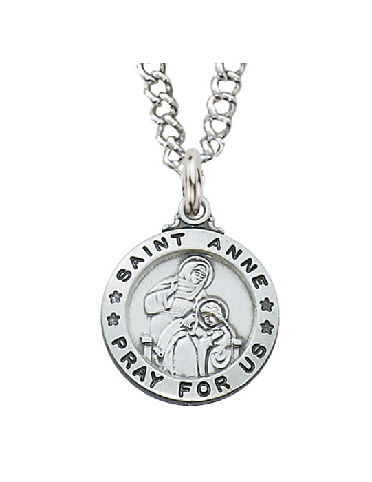 Engravable Sterling Silver St. Anne Medal w/ 20" Rhodium Chain