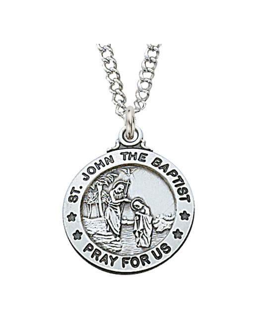 Engravable Sterling Silver St. John The Baptist Medal w/ 20" Rhodium Chain Engravable Sterling Silver St. John The Baptist Medal Engravable Sterling Silver St. John The Baptist necklacce