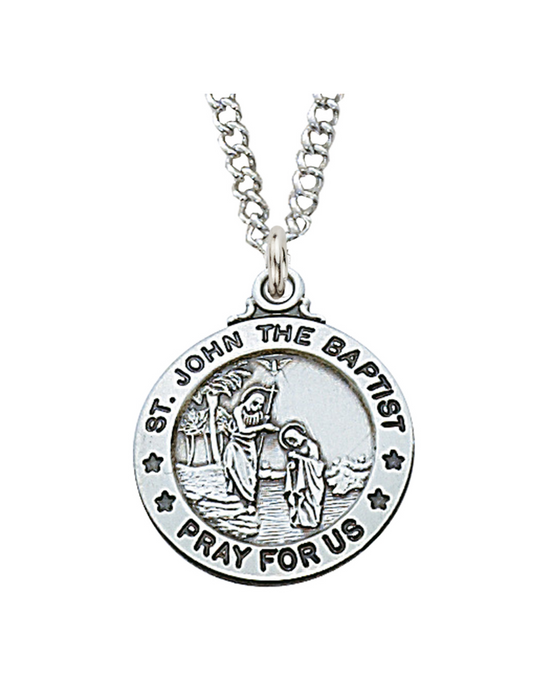 Engravable Sterling Silver St. John The Baptist Medal w/ 20" Rhodium Chain Engravable Sterling Silver St. John The Baptist Medal Engravable Sterling Silver St. John The Baptist necklacce