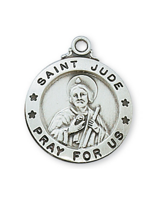 Sterling Silver St. Jude Medal w/ 20" Rhodium Chain