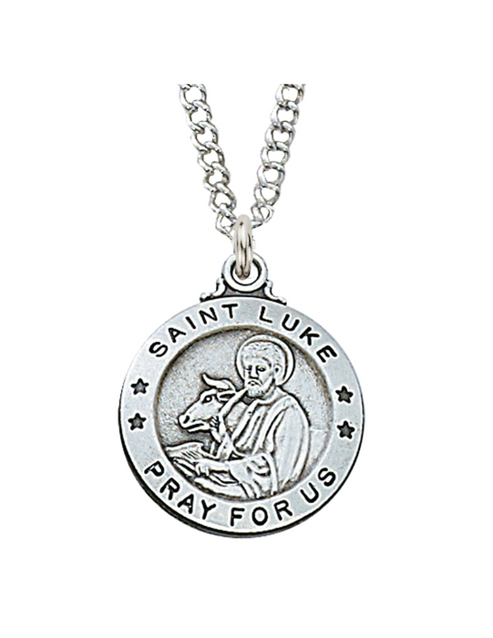 Engravable Sterling Silver St. Luke Medal w/ 20" Rhodium Chain Engravable Sterling Silver St. Luke Medal Engravable Sterling Silver St. Luke necklace