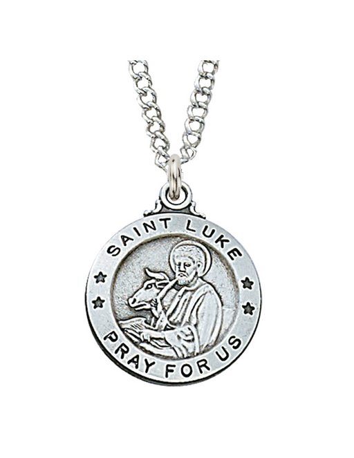 Sterling Silver St. Luke Medal w/ 20" Rhodium Chain Sterling Silver St. Luke Medal