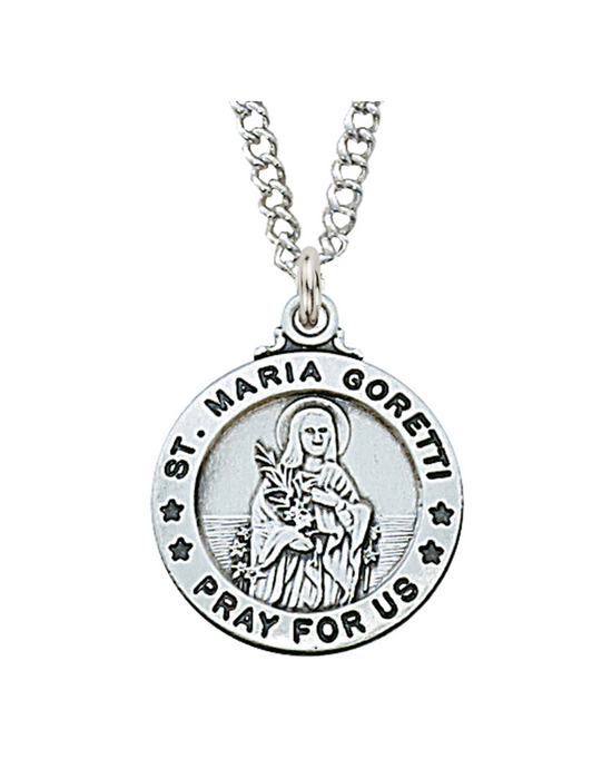 Engravable Sterling Silver St. Maria Goretti Medal w/ 20" Rhodium Chain Engravable Sterling Silver St. Maria Goretti Medal Engravable Sterling Silver St. Maria Goretti Necklace