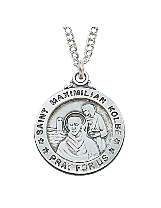 Engravable Sterling Silver St. Maximillian Kolbe Medal w/ 20" Rhodium Chain Engravable Sterling Silver St. Maximillian Kolbe Medal Engravable Sterling Silver St. Maximillian Kolbe necklace