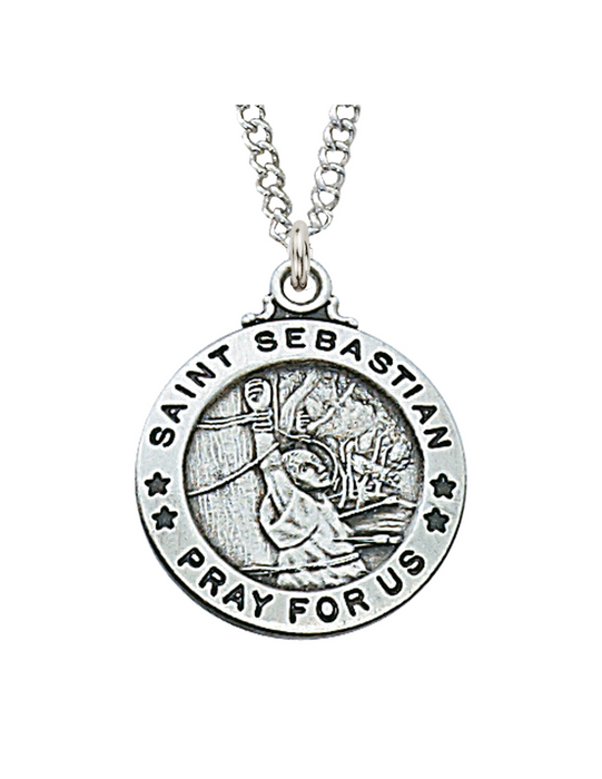 Engravable Sterling Silver St. Sebastian Medal w/ 20" Rhodium Chain