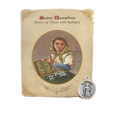 Holy Card St. Dymphna with Epilepsy Healing Medal Set - 6 Pcs. Per Package