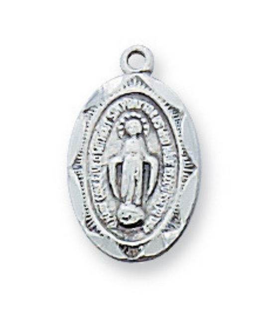 Miraculous Medal Sterling Silver with 16" Rhodium Plated Chain