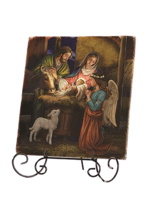 8.5" H Marco Sevelli Tile Plaque - Away In A Manger