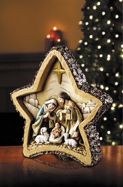 8.5"H Figurine Woodgrain Star Nativity