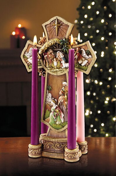 13" Candleholder - Nativity Cross Advent Wreath