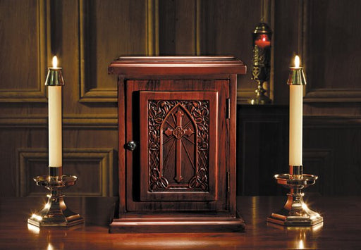 Walnut Finish Tabernacle - IHS Cross