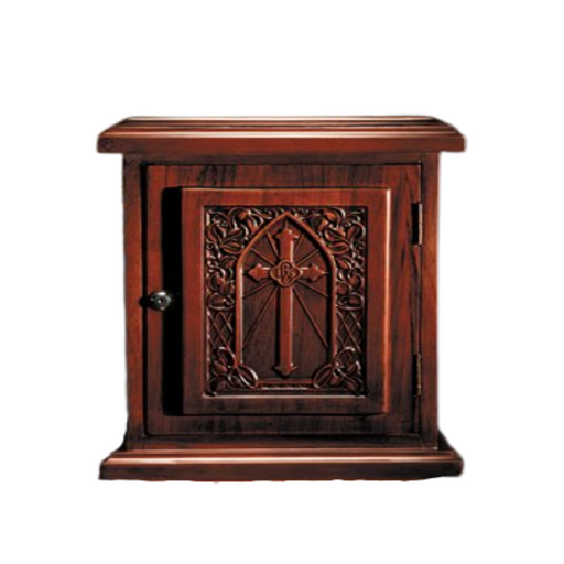 Walnut Finish Tabernacle - IHS Cross