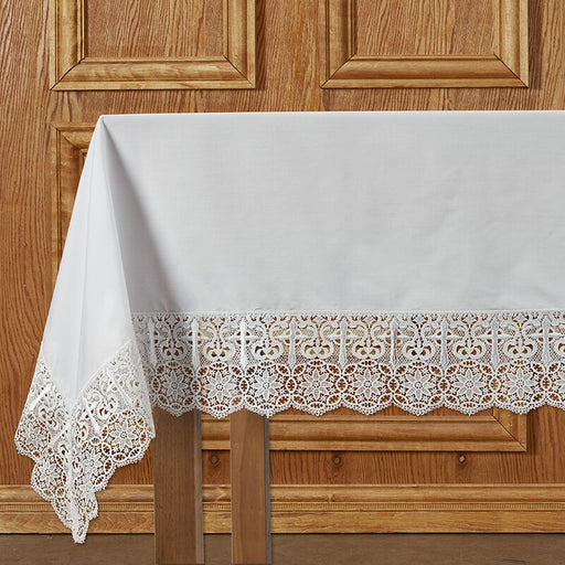 White Cross Lace Trim Cotton Altar Frontal