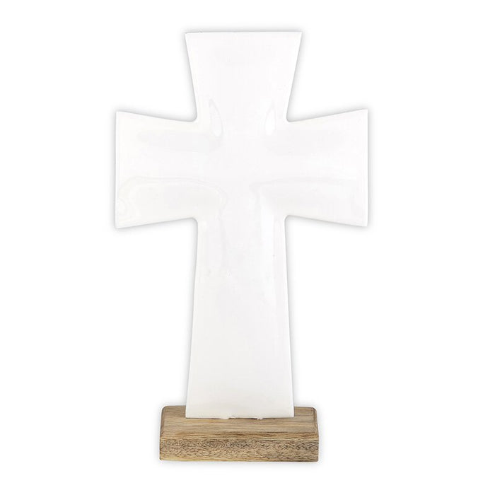 10" White Enamel Standing Cross