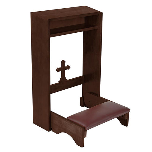 Wood Folding Padded Kneeler With a Cross - Walnut Oak Stain