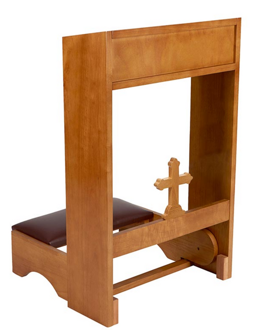 Wood Folding Padded Kneeler With a Cross