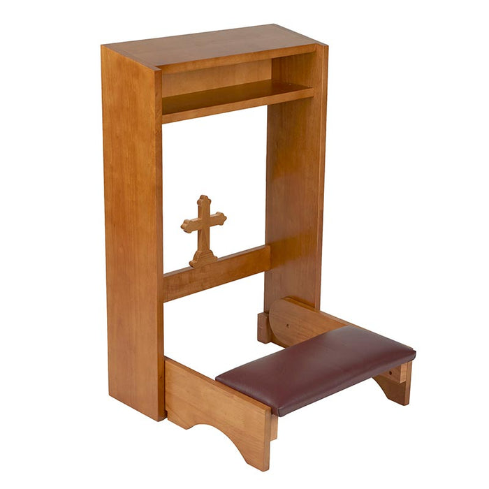 Wood Folding Padded Kneeler With a Cross