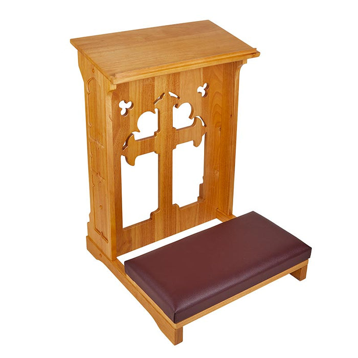 Wood Padded Kneeler With a Holy Cross- Medium Oak Stain