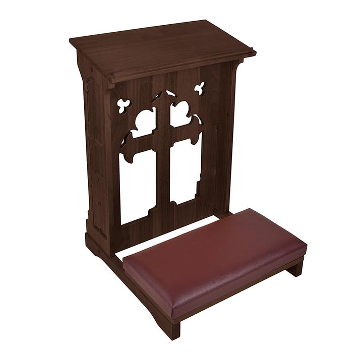 Wood Padded Kneeler With a Holy Cross - Walnut Stain