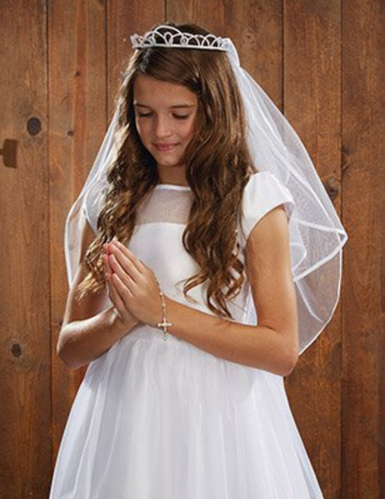 First Communion Pearl Tiara Veil - 26"