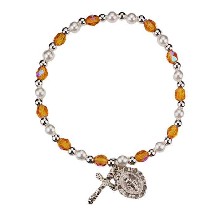 Youth Topaz Miraculous Medal Rhodium Bracelet