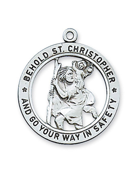 St. Christopher Medal Sterling Silver with 24" Rhodium Plated Chain