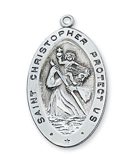 St. Christopher Medal Sterling Silver with 24" Rhodium Plated Chain