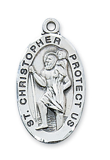 St. Christopher Medal Sterling Silver with 24" Rhodium Plated Chain