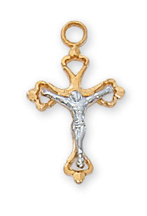 Two-Tone Crucifix Gold Over Sterling Silver with 16" Gold Plated Chain