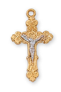 Two-Tone Crucifix Gold Over Sterling Silver with 18" Gold Plated Chain