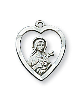 St. Therese Heart Silver Medal with 18" Chain