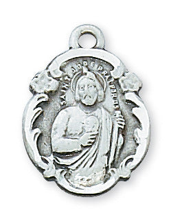 St. Jude Medal Sterling Silver with 18" Rhodium Plated Chain