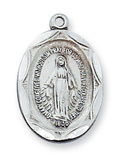 Miraculous Medal Sterling Silver with 18" Rhodium Plated Chain