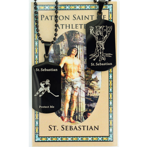 St. Sebastian Reversible Hockey Tag with 22" Adjustable Chain and Laminated Holy Card Set