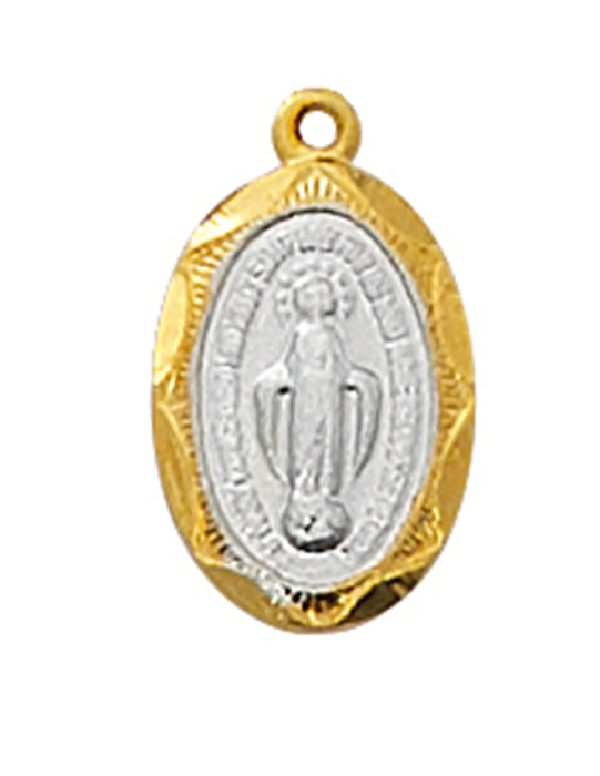 Miraculous Medal Gold Over Sterling Silver with 16" Gold Plated Chain