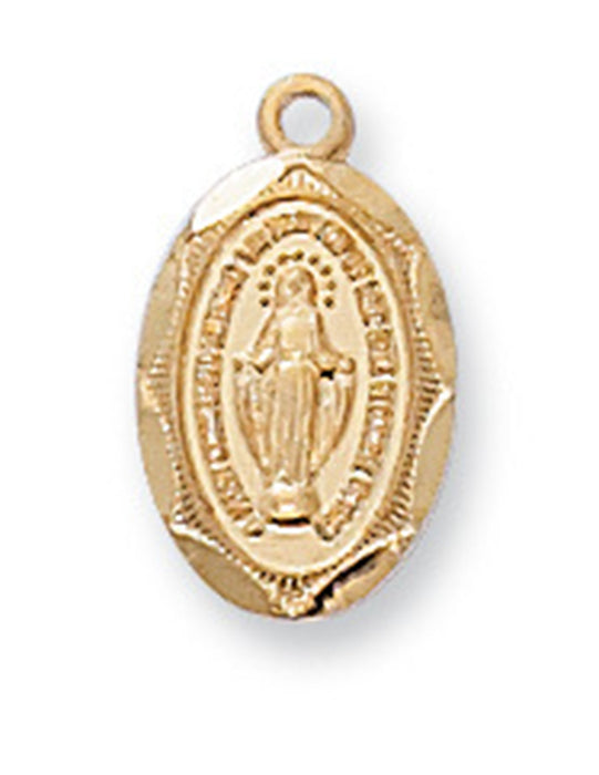 Miraculous Medal Gold Over Sterling Silver with 16" Gold Plated Chain