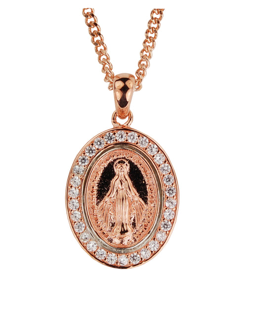 Miraculous Medal Rose Gold with Crystal Stones with 18" Plated Chain