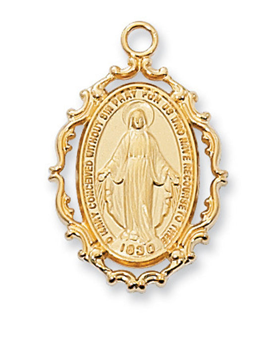 Miraculous Medal Gold Over Sterling Silver with 18" Gold Plated Chain