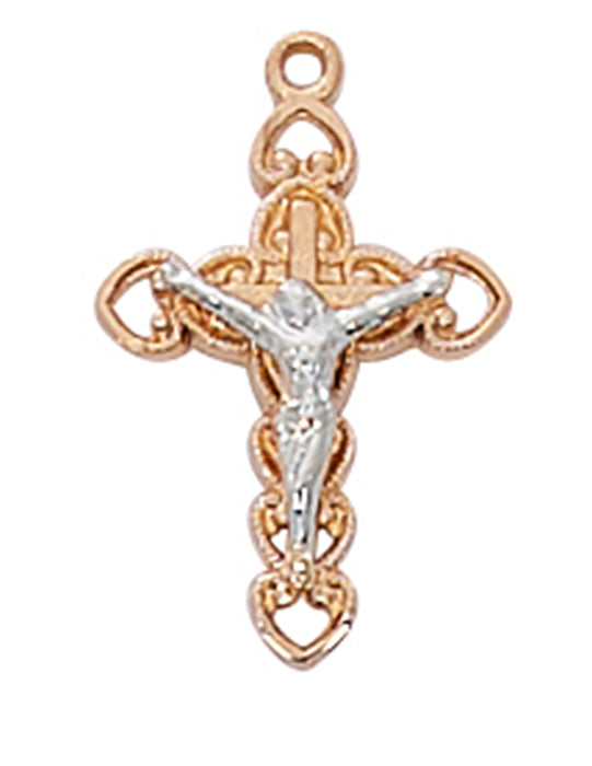 Two-Tone Crucifix Rose Gold Over Sterling Silver w/ 18" Gold Plated Chain